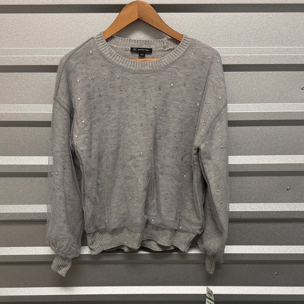 NWT INC International Concepts Womens Mesh Sequin Crewneck Sweater Sz Large Y2K‎